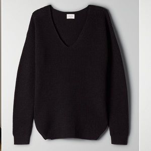 Waffle-knit V-neck sweater